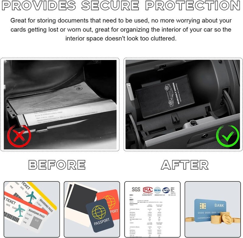 Yourkar Car Registration and Insurance Holder, 9.56"×5.19" Automotive Glove Box Organizer, Vehicle Card Document Glove Box Organizer for Documents Cards License, Car Accessories (Black) - Image 4